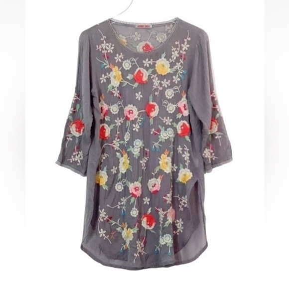 JOHNNY WAS Playa Tunic Women’s Large Gray Embroidered Top Rayon Blouse Boho - Picture 12 of 12